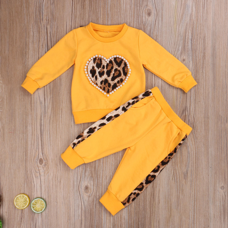 Conyson Valentine's Day Gift New Toddler Kid Baby Girl Winter Clothes Sets Long Sleeve Leopard Tops Long Pants Outfit Tracksuit