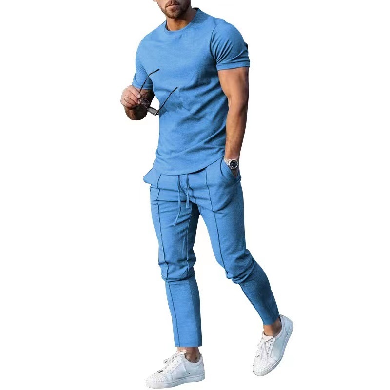 Wholesale summer custom Blank designer logo clothing tracksuit 2 two piece shirts and short set men