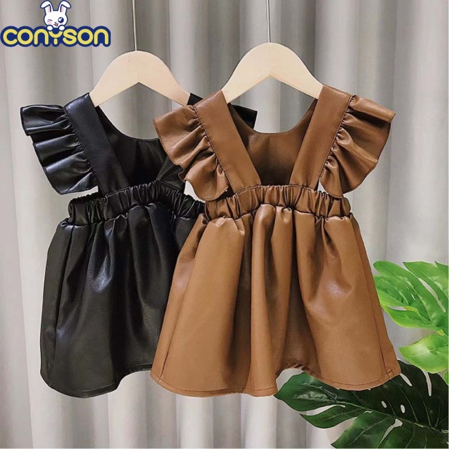 Conyson Delivery Fast Birthday Party Princess Kids Apparel Leather Design Baby Girl Spring Children Fly Sleeve Casual Dresses
