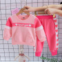 Conyson korean fashion kids boutique New designers Bow Two-piece Winter Clothing Suit Children's print Letter girls clothes Sets