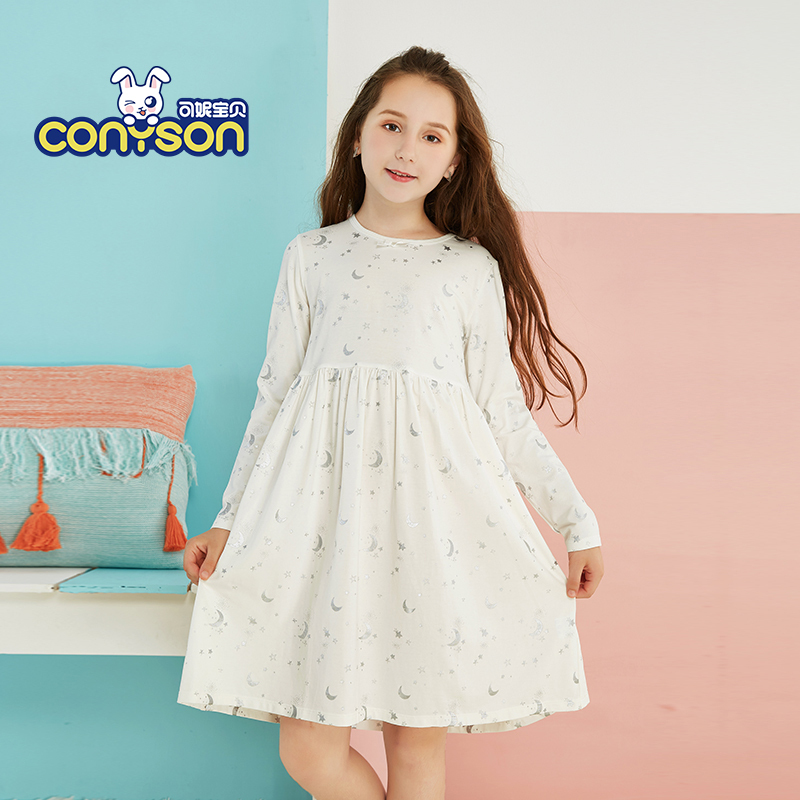 Conyson Wholesale 2022 Summer Long Sleeve Cotton Kids Custom Sets Pajamas Girls' Sleepwear Dress Girls Nightgown