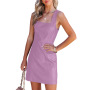 Summer Fashion Party Sleeveless Pu Leather Clothes Ladies Night Elegant Vintage Sexy Evening Dresses Summer Women Party Dress