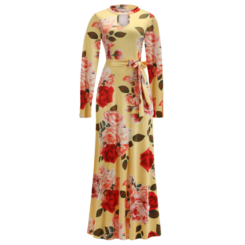 2022 Custom Summer Floral Long Skirts Hollow Out Printed Plus Size Women Clothing Holiday Elegant Casual Style Dress