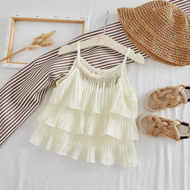 Conyson Latest Design Summer Halter Top Wide-legged pants Classy Style Frill Chiffon Little Girls 2 Pcs Set