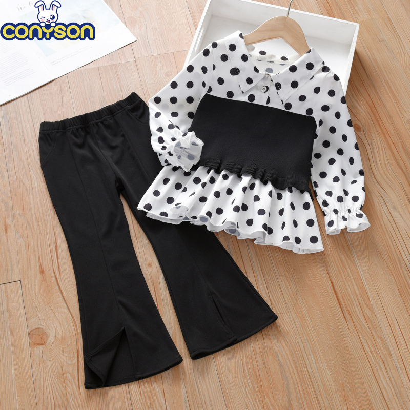 Conyson Hot Sale Spring Two Piece Outfits Dress + Bell-bottomed Pants Cute Baby Girl Clothes Kids Casual Wear Kids sets