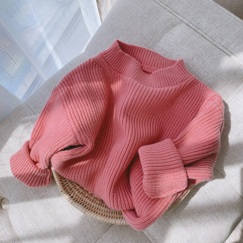Wholesale Solid Color Long-sleeved Warm Fashion Sweater Knitted Children's Pullover Sweater