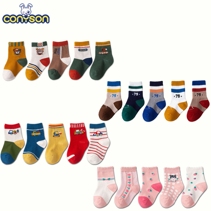 Conyson Baby Kids Soft Cotton Socks Boys Girls and Babys Cute Cartoon animal Stripe Dots Fashion Sport Socks for Christmas Gift