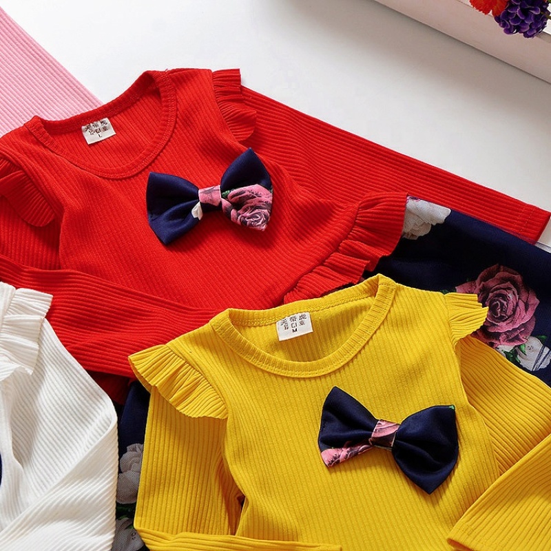 2021 New Girls Casual Little Floral Dresses Cute Bow Baby Girl Fall Clothes Girls Long Sleeve Dress