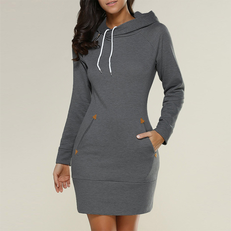 Conyson Spring Autumn New Design Fashion Women Hoodie Dress Solid Color Women Casual Dress Mini Long Sleeves Outfit for Women