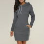 Conyson Spring Autumn New Design Fashion Women Hoodie Dress Solid Color Women Casual Dress Mini Long Sleeves Outfit for Women