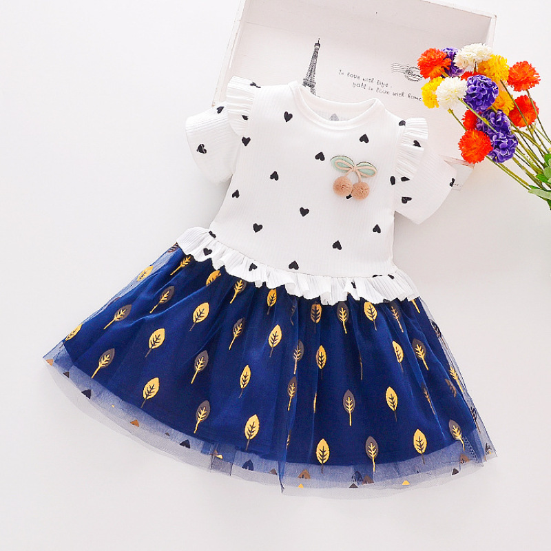 Wholesale Summer Patchwork Skirt kids clothing Heart Design Little Girls Baby clothes Kids Princess Fluffy Toddler Dress