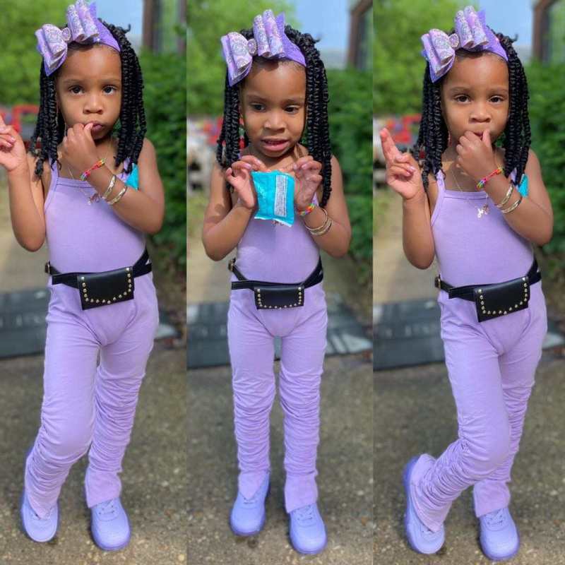 Conyson 2022 summer hot sale Little Girl OEM Fashion Pure Colors Solid Soft Cotton Baby Girls Amour Scrunched stack Jumpsuit