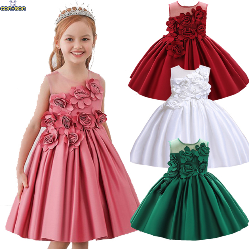 CONYSON rts hot sale korean boutique fashion toddler baby kids big girls birthday clothing princess flower night party dresses