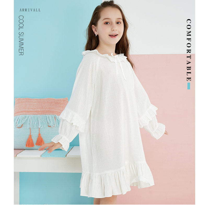 hot sale New fashion cotton lace ruffle nightgowns for girls kids clothes girl's dress