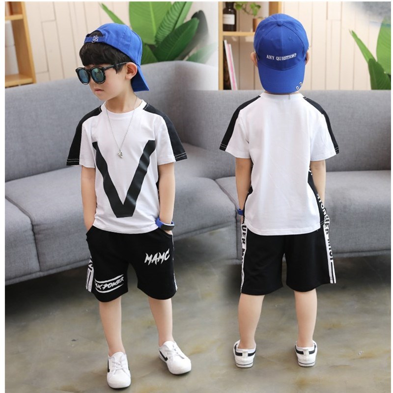 Summer Boy Sets New 2021 Sports Neck Suit Children's Clothing High Quality Clothing Summer Boy Shorts Cotton Short-sleeved Suit