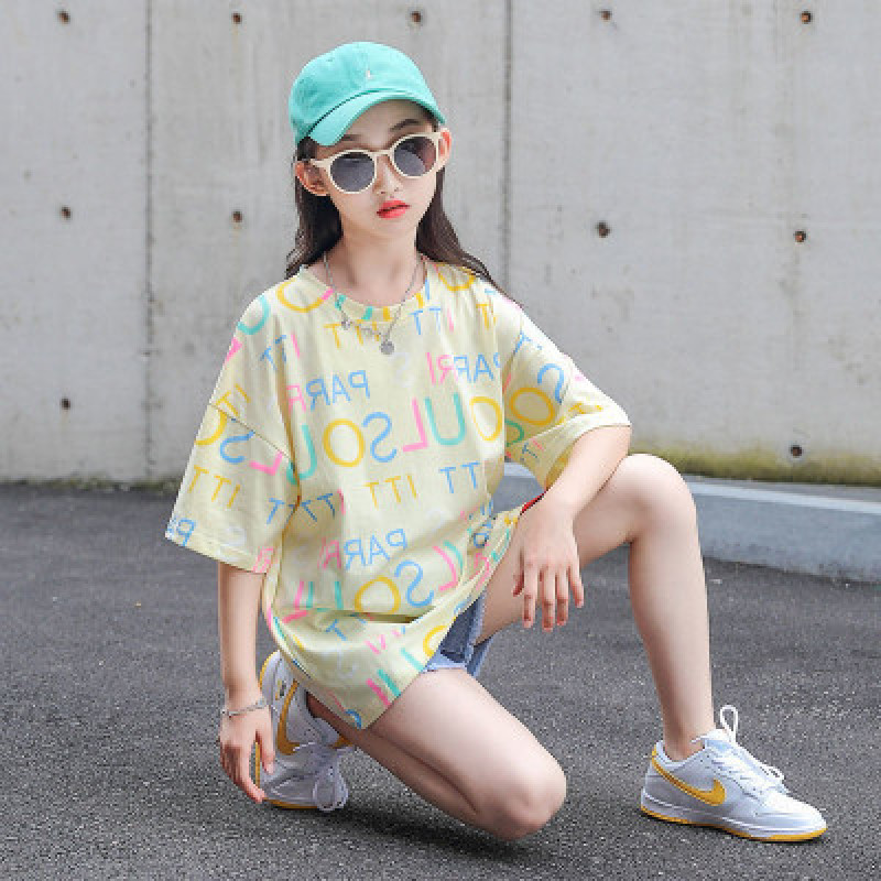 Conyson Wholesale Kids Clothes Baby Girls Fashion Letter Printed Short Sleeve Embroidered Outfit Casual Kids Little Girls Shirts