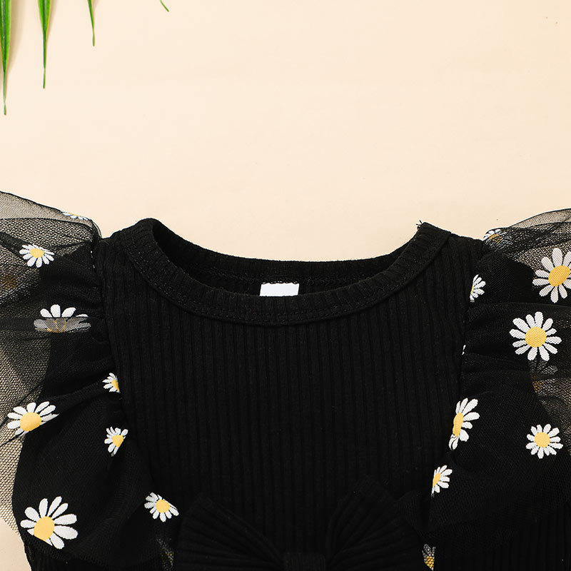 Conyson Summer Princess Kids Girls Dress Clothing 3 Colors Mesh Ruffles Sleeve Sunflowers Lace Tutu Dress Sleeveless Princess