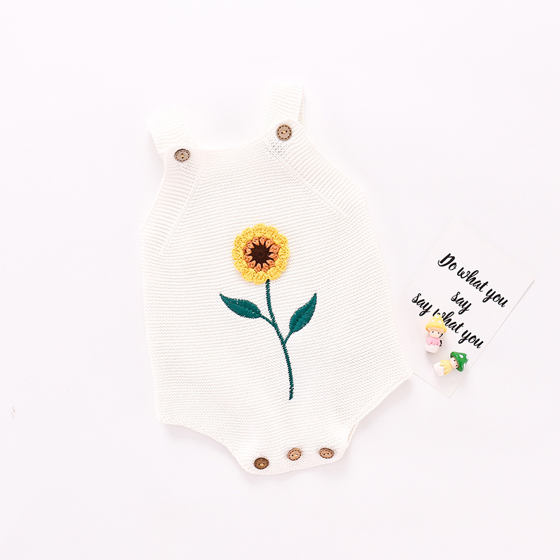 Conyson Wholesale New Toddler Kids Baby Girls Clothes Sunflower Cotton Knitted Hand Knitting Triangle Jumpsuit Woolen Rompers