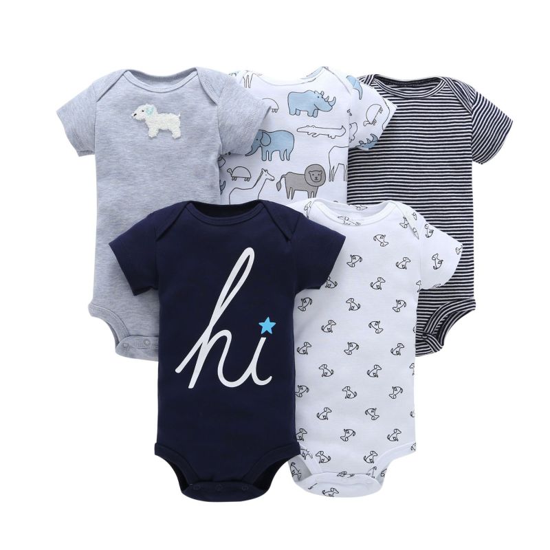 High Quality Short-Sleeve 5Pieces Baby Bodysuit Set Import Baby Clothes From China