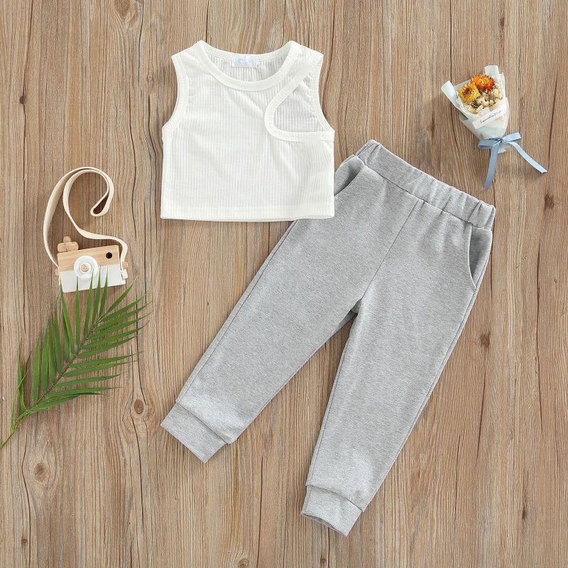 Conyson Fashion Summer Kids Girls Clothing Set Sleeveless High Waist Top Long Pants Two Piece Children's Girl Tracksuits Suits