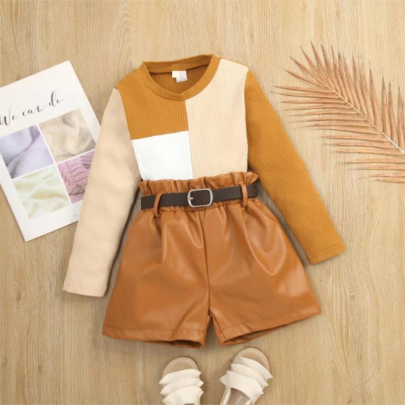Conyson Autumn Winter Girls Clothes Set Children Knitted Shirt Pu Shorts 2pcs Clothing Set Fashion 2022 Girls Outfit
