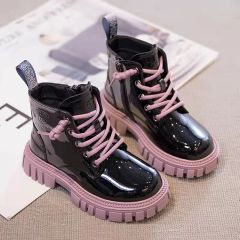 Conyson wholesale kids korean fashion designer lace-up candy color martin boot boy girls autumn winter PU Leather outdoor shoes