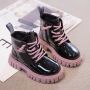Conyson wholesale kids korean fashion designer lace-up candy color martin boot boy girls autumn winter PU Leather outdoor shoes