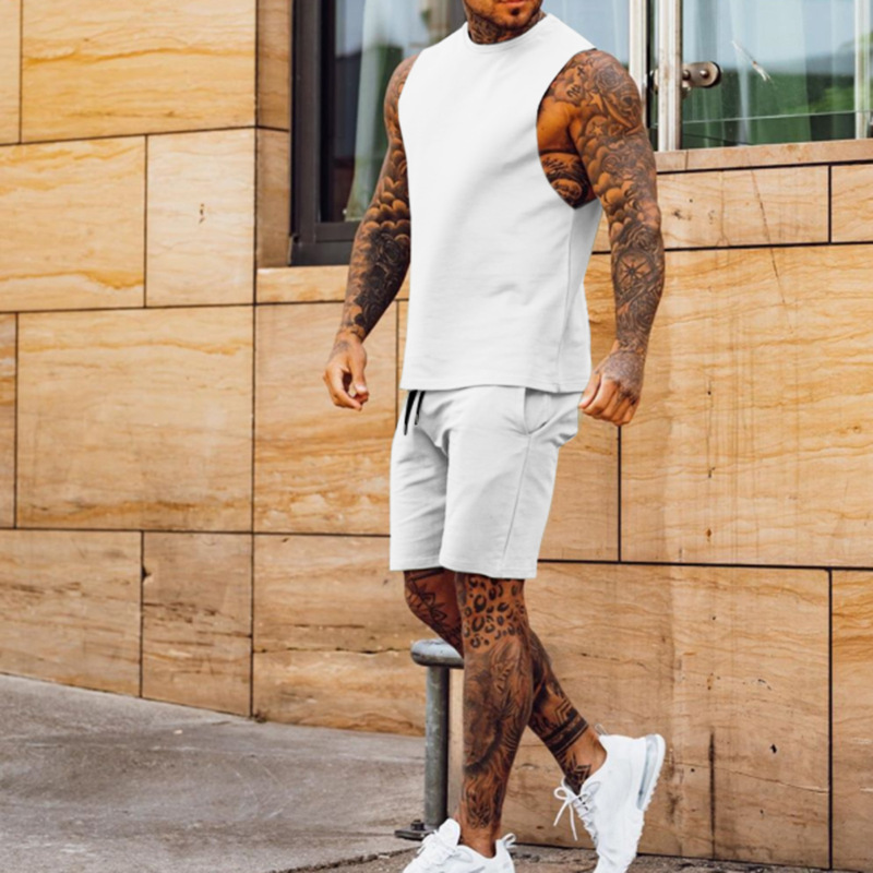 Custom Sleeveless Shirts Shorts Men Suits Solid Color Workout Jogger Two Pieces Clothing Casual Sports Fitness Sets