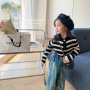 Conyson organic kids clothes spring personalized kids-designer-clothes vintage velvet core yarn striped knitted girls coat