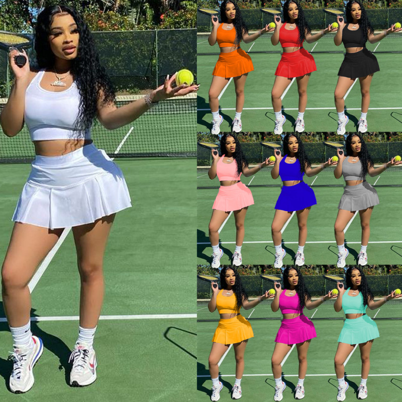 high quality summer Customized logo two Casual ladies t-shirt skirt suit clothing sport clothes tennis set women
