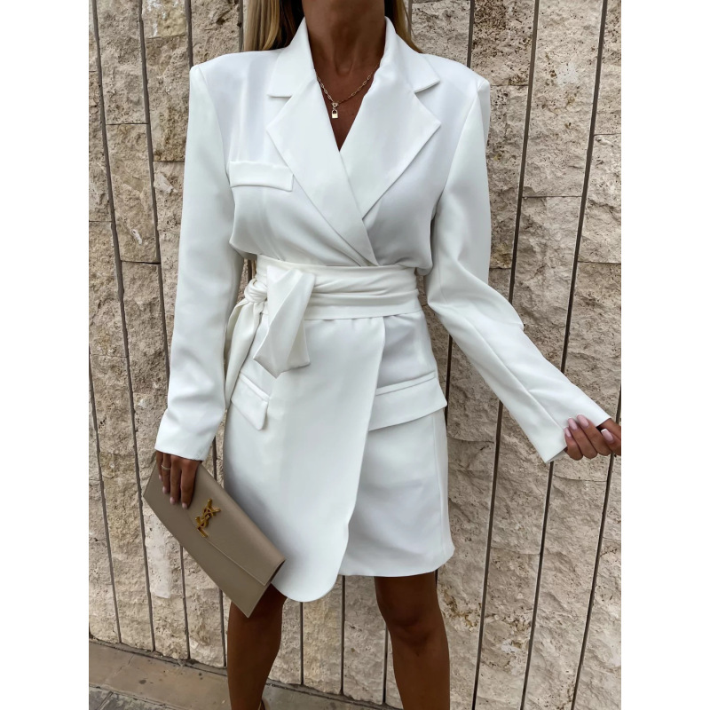 Online order ready to ship one piece solid color woman clothes loose fashionable women elegant suit dresses long for office work