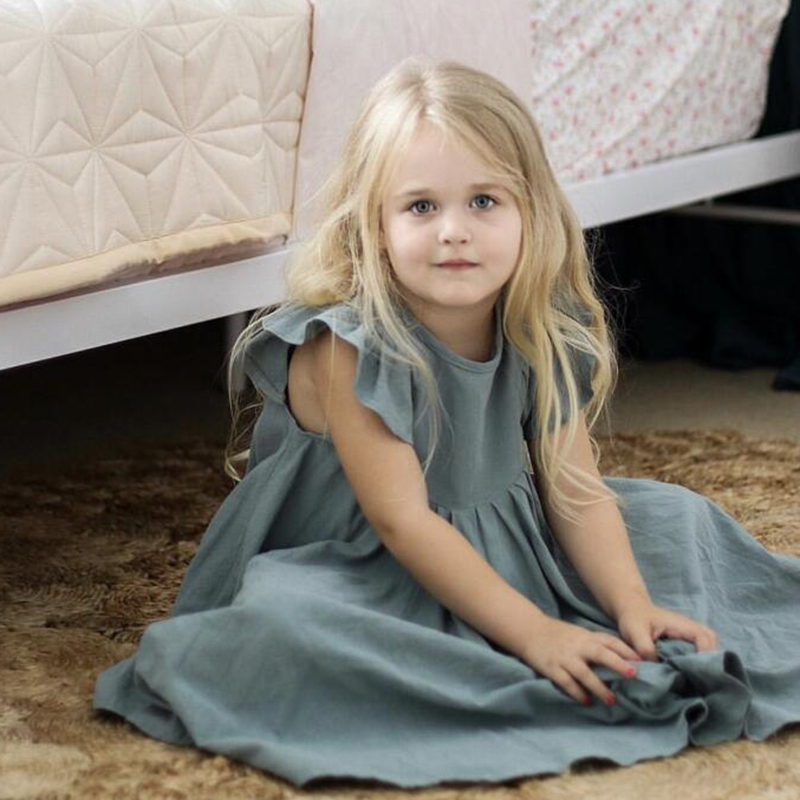 Conyson Toddler Baby Girls Cotton Linen Crew Neck Dress Summer Ruffle Sleeve Halter Sleeveless Kids Casual Beach Party Dresses