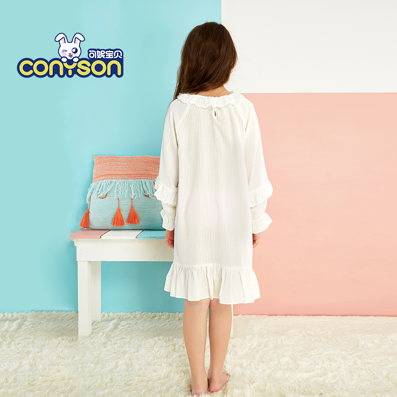 hot sale New fashion cotton lace ruffle nightgowns for girls kids clothes girl's dress
