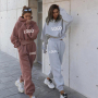 Hot Sale High Quality Custom Long Sleeve Tracksuit Sport Gym Pullover Plain Crop Top 2 Pieces Jogging Oversized Women's  Set