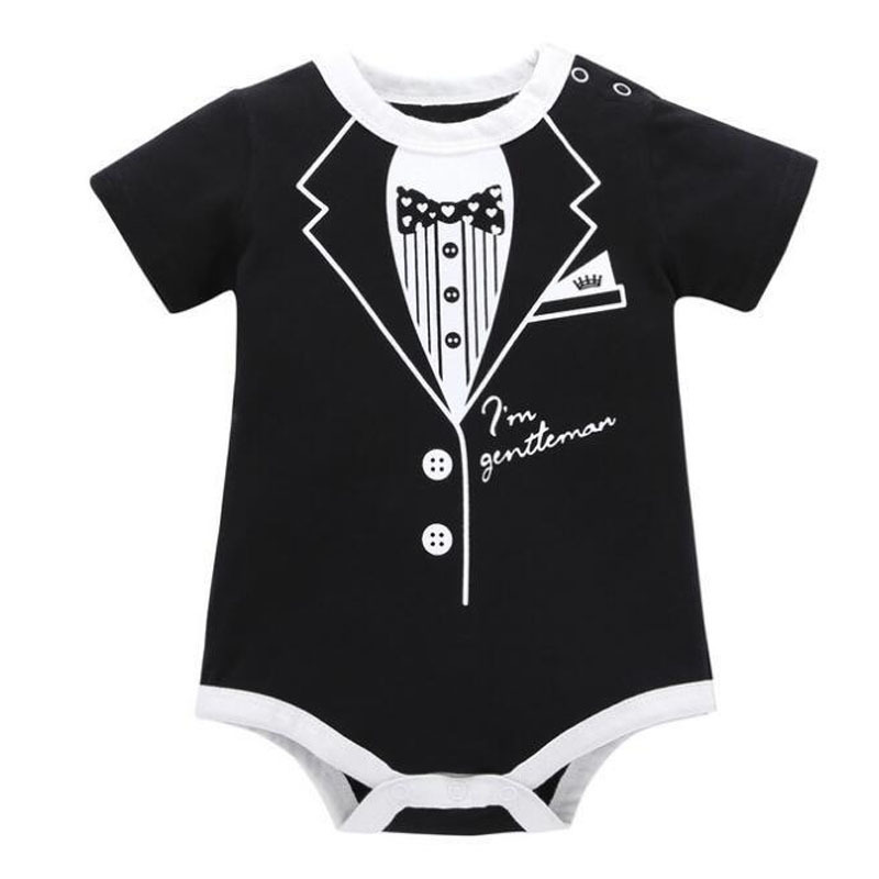 Conyson Infant Climbing Clothes Gentleman Style Printed Cotton Short Sleeve Summer Toddler Boy Jumpsuit Triangle Baby Rompers