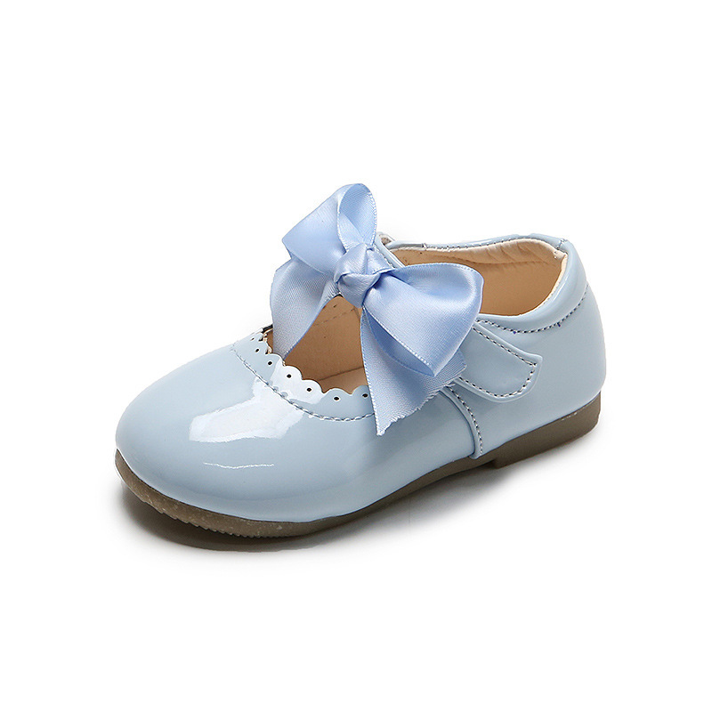 Conyson hot sale fashion spring size 15-30 child slip on Leather PU shoes rubber bottom baby girl princess bowknot dance shoes