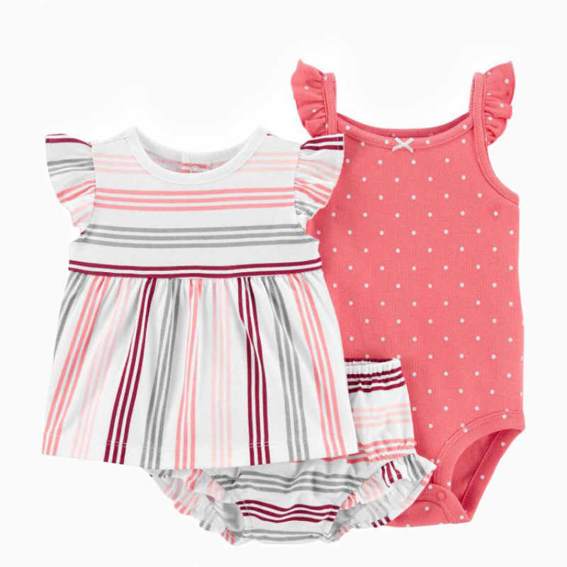 Toddler Girls Sleeveless Dress Sets 3 Piece Cute 100% Cotton Baby Girl Clothing Sets Summer Rompers