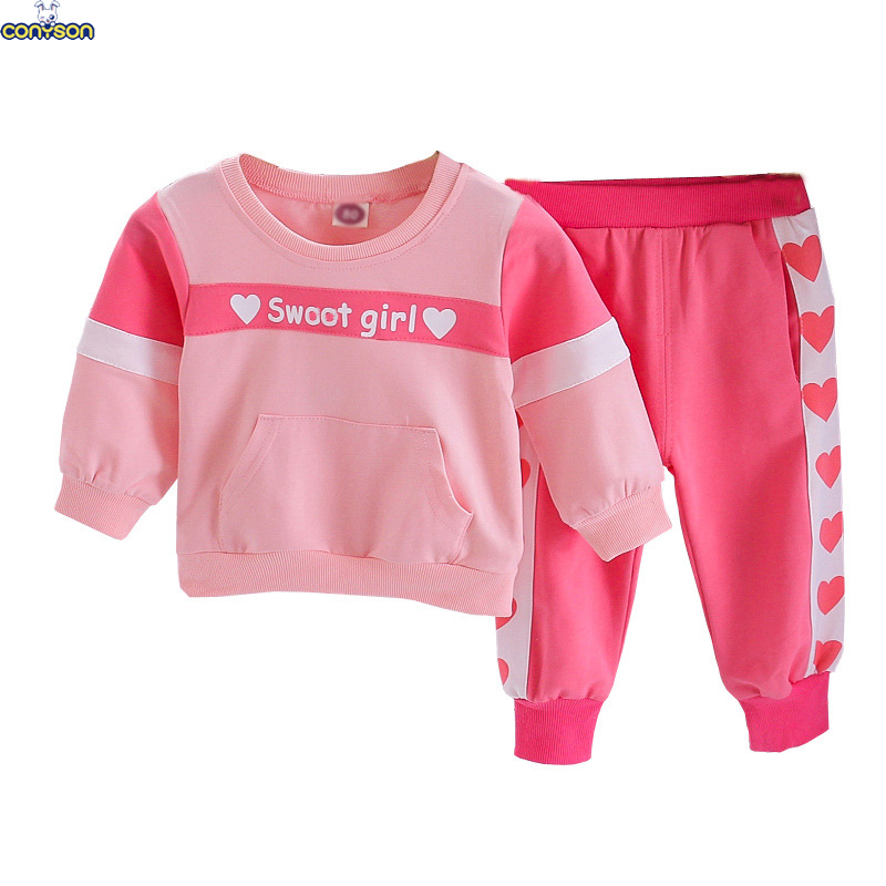 Conyson korean fashion kids boutique New designers Bow Two-piece Winter Clothing Suit Children's print Letter girls clothes Sets