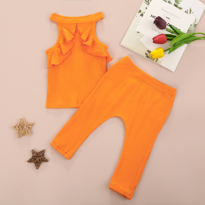 Explosion style childrens piece suit Lovely baby summer clothes set girls ruffle shoulder shirt pants 2pcs outfit girls set