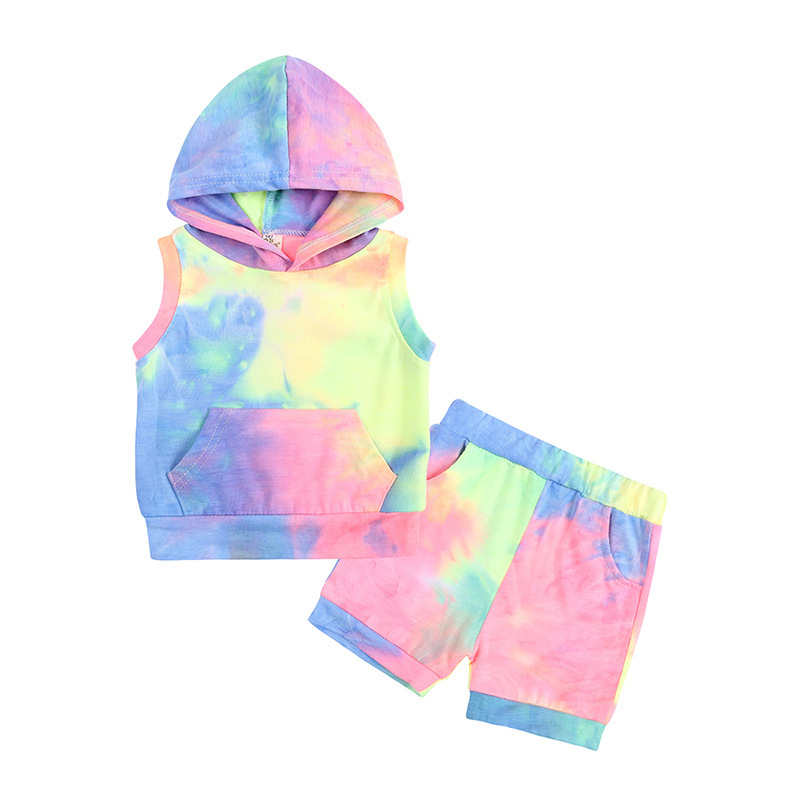 Conyson Hot Sale Unisex Summer Toddler Baby Kids Clothing Set Newborn Boys and Girls Outfit Sleeveless 2Pcs Tie-dyed Clothes Set
