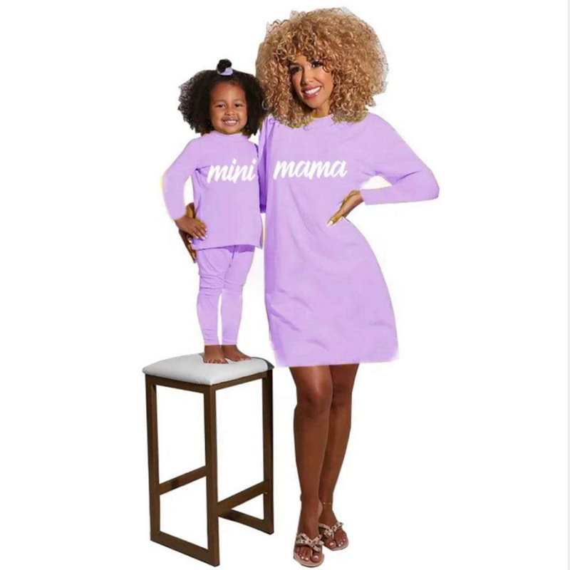 Custom Summer Cotton Little Girls Solid Pajama Mother And Daughter Dress Family Parent-Child Clothing Sets
