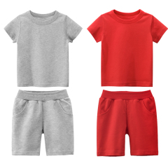 Conyson Summer Boys 100% Cotton Plain Solid Color Shorts Sets Custom Logo Printing Shorts And Shirt Set Kids Clothing