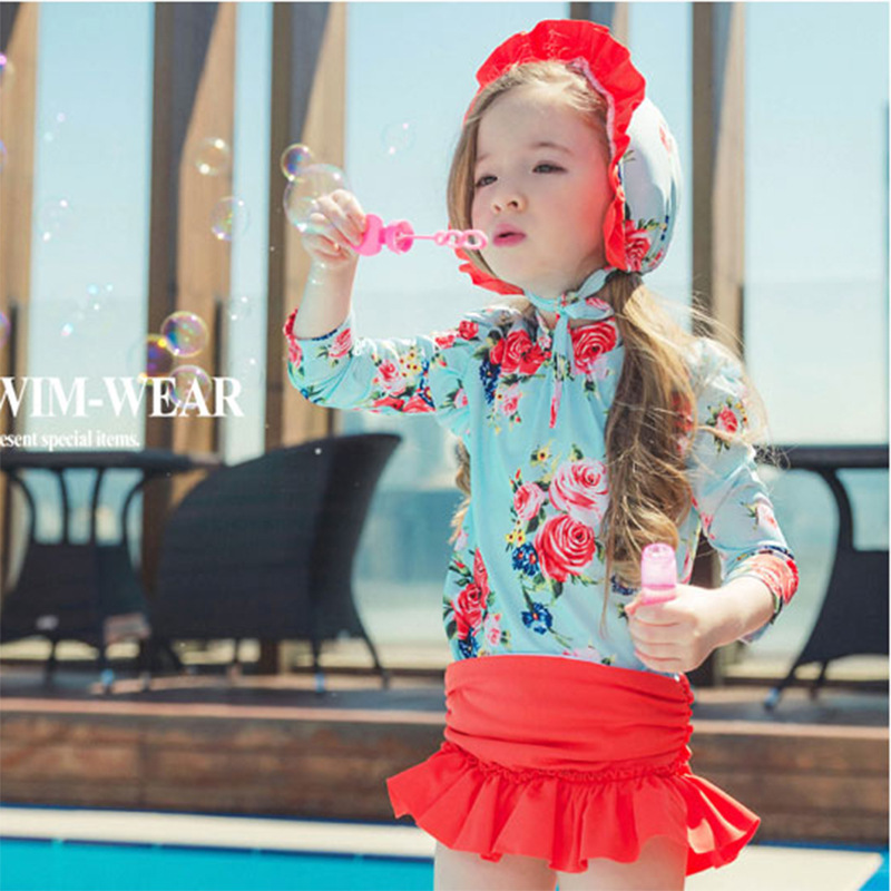 Conyson Wholesale Summer Beach Kids Clothes Two Piece Baby Girls Long Sleeve Flamingo Bikini Children Ruffle Beachwear Swimwear