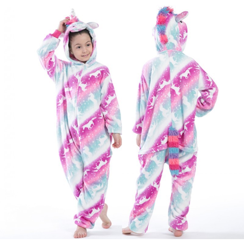 Wholesale Tie Dye  Kids Girl Jumpsuit Pyjamas Kids Cartoon Girls' Sleepwear Kids Unicorn Onesie Flannel Pajamas