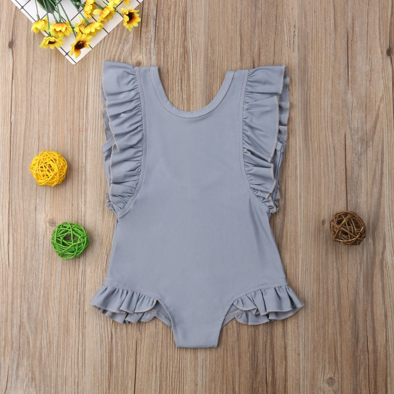 Conyson Cute Toddler Kids Baby Girls Swimwear Ruffles Sleeve Solid One Piece Summer Swimsuit Bathing Suit Bikini Clothes Kids