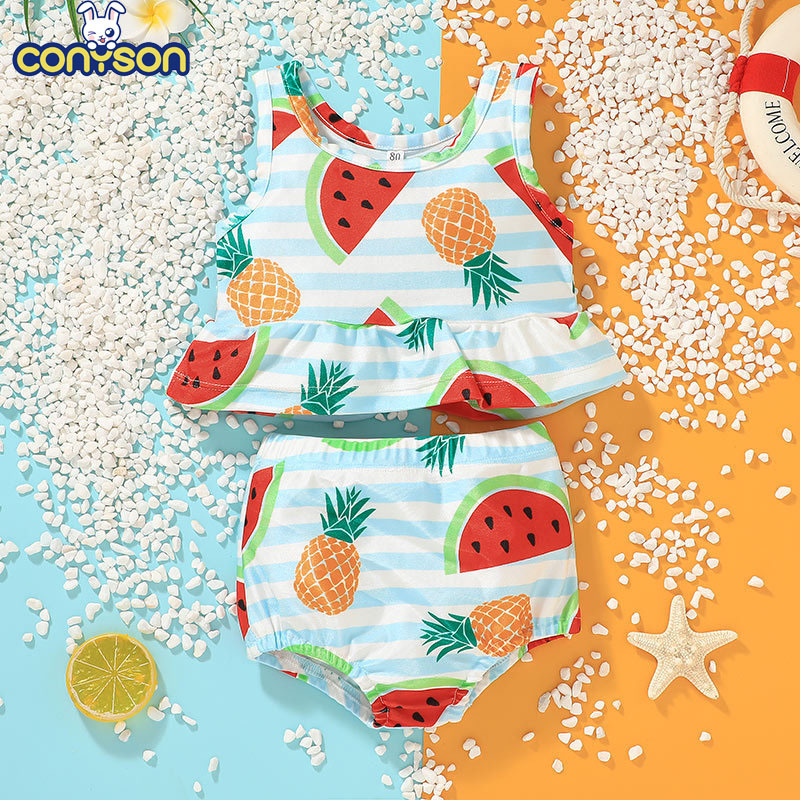 Conyson Hot Sale Baby Kids Girl 2Pcs Swimsuit Summer Beach Clothing Set For Water Sports Baby Girls Bikini Swim Dress Swimwear