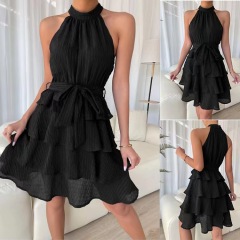 Conyson New Style Spring Summer Sleeveless Plain Splicing Ruffles Edge Lady Elegant Wedding Ball Gown Sexy Dresses Women