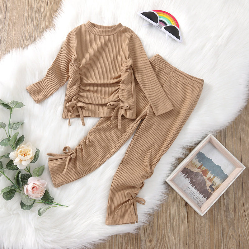Conyson Children's Clothing Suits Drawstring Folds Slim All-match Bottoming Cheap Kids Suits girls clothing sets