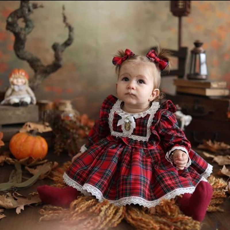 Christmas Girls Red Dress Toddler Baby Kid Girls Lace Ruffles Tutu Party Dress Plaid Xmas Costumes Children Clothes