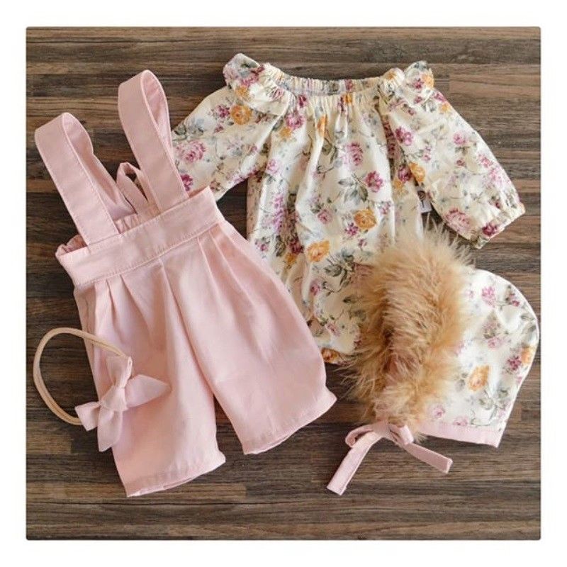 Conyson Toddler Kids Baby Girl Flower Print Flare Long Sleeve Floral Tops+Pants Overall Outfits sweet girl clothes set